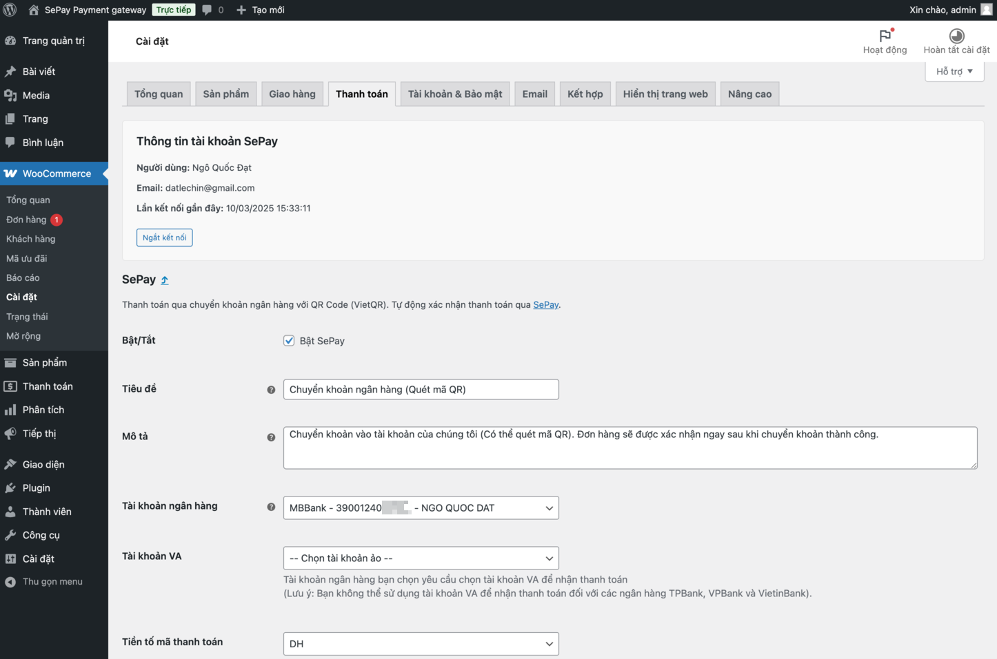 Hoàn tất thiết lập