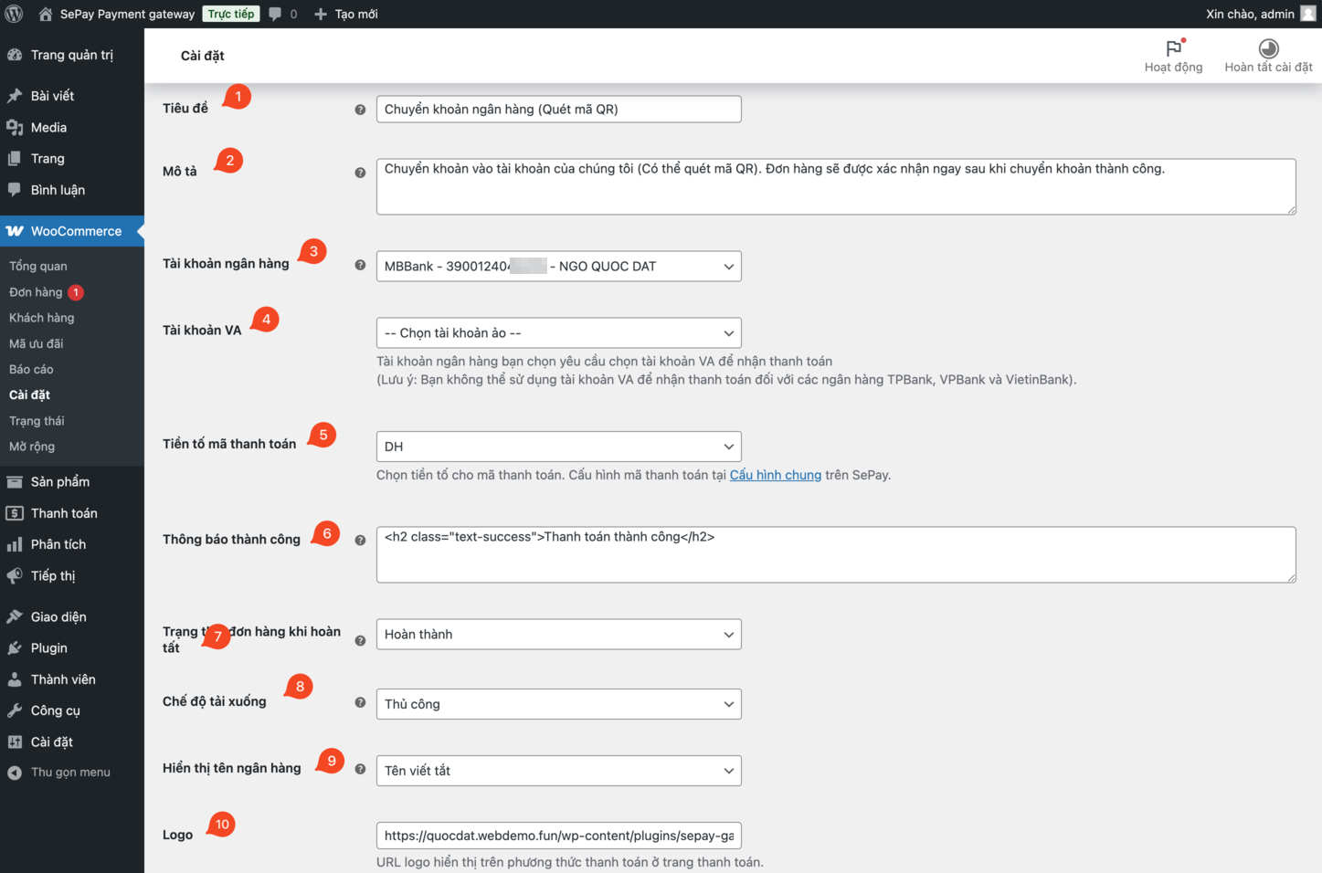 Tổng quan cấu hình SePay