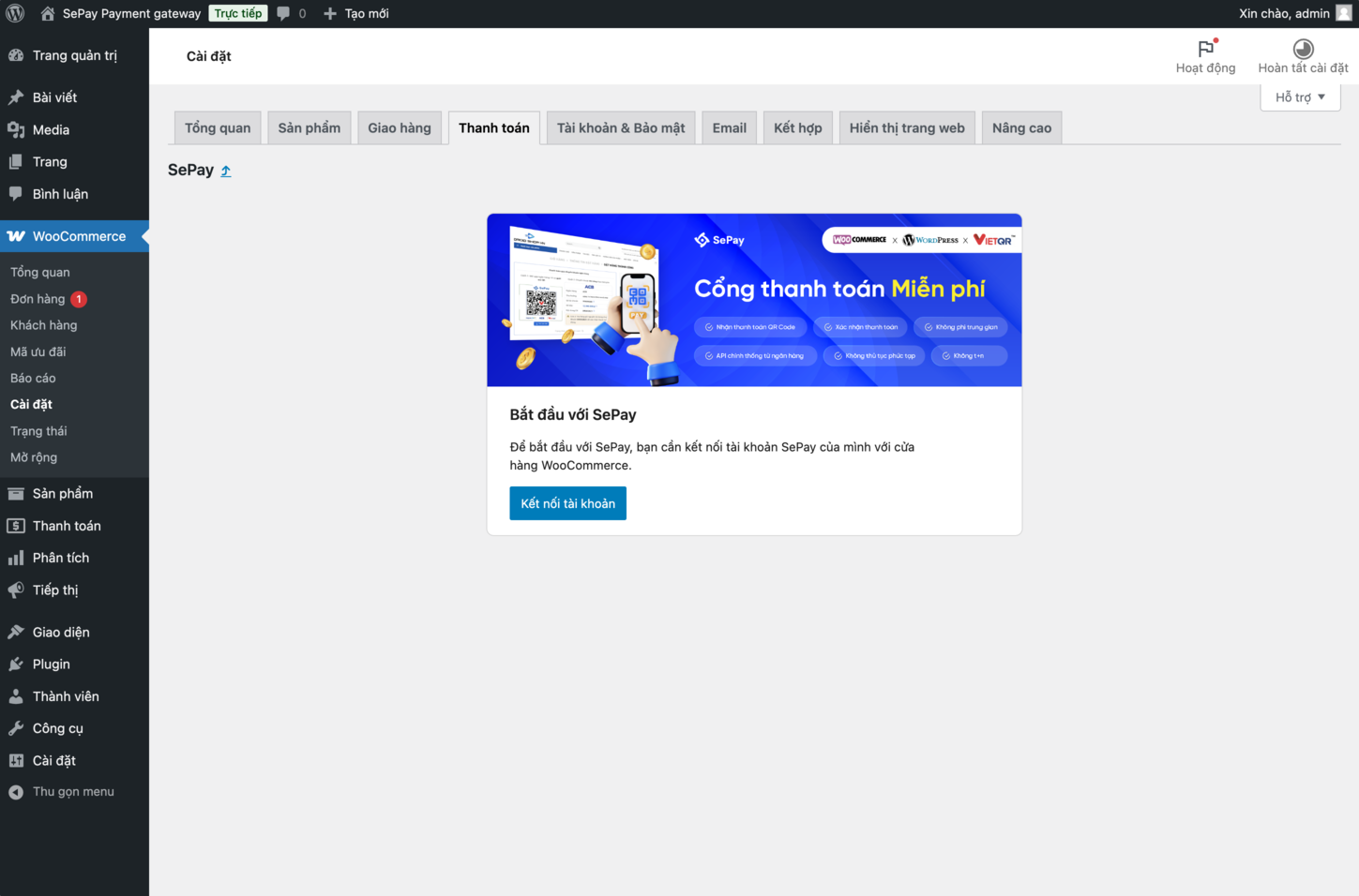 Giao diện kết nối tài khoản